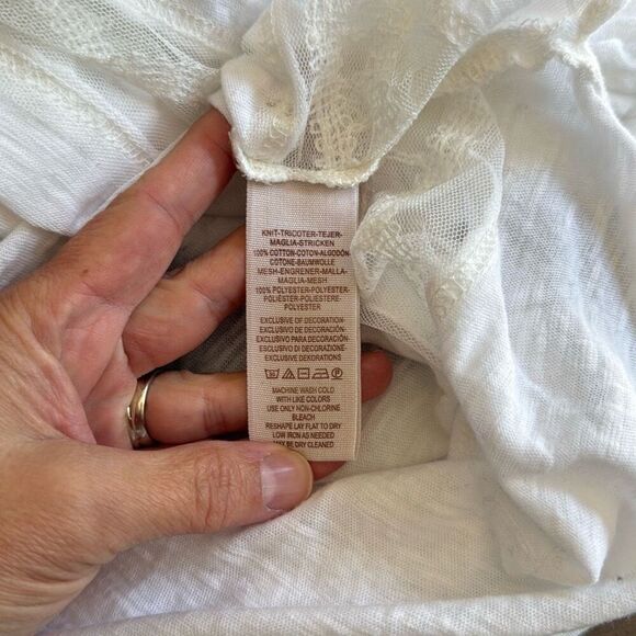 Free People Love Me white lace tee womens size small oversized sheer romantic bo - Picture 6 of 9